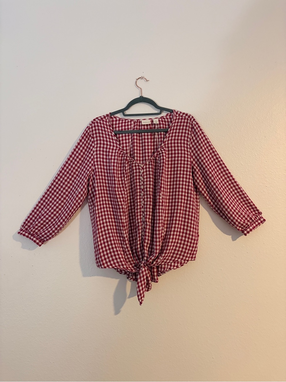 Westbound Red White Gingham Tie Front Blouse Size Large Cottagecore